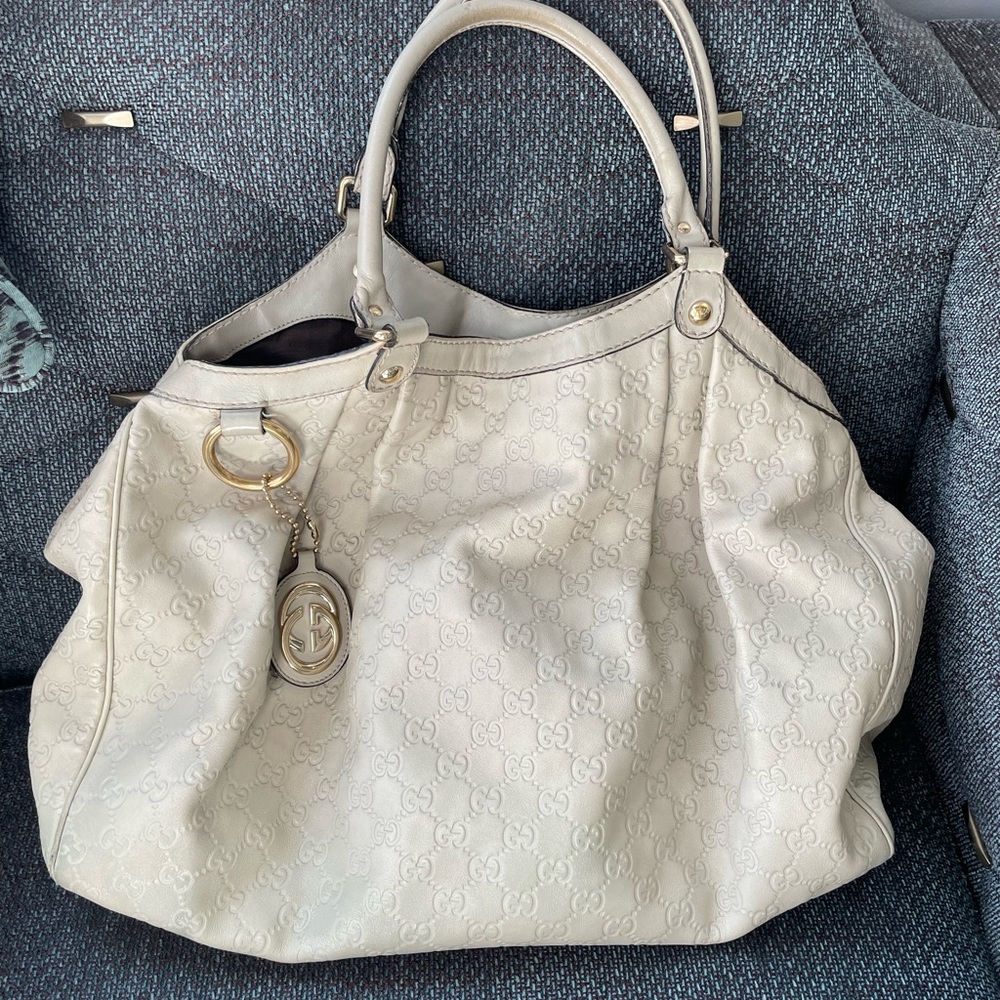 Gucci leather Guccissima Sukey large tote off white